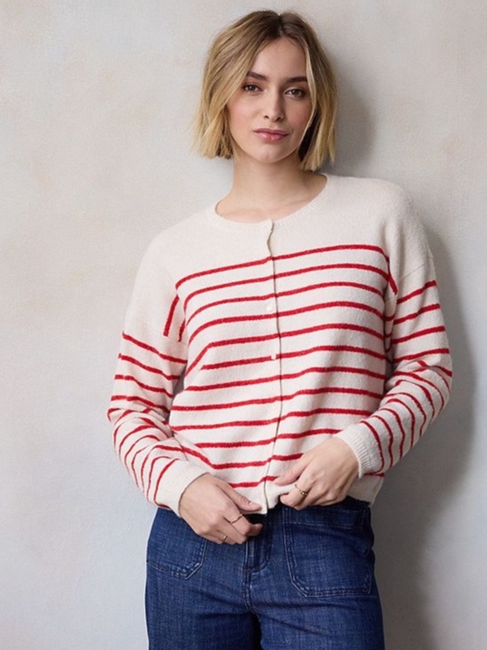 NEW…LC Lauren Conrad Striped Crewneck Cardigan Sweater